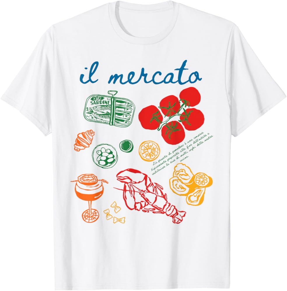 Il Mercato Italian Food Market Mediterranean Aesthetic T-Shirt | Amazon (US)