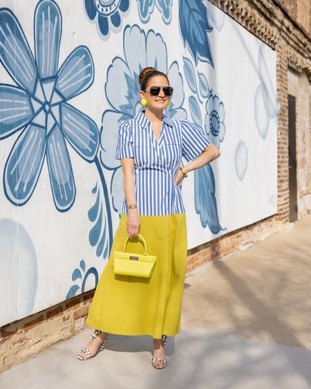 Love this blue stripe and chartreuse wrap dress. I love the easy-breezy lightweight nature of it and, of course, the color combo. Paired it with one of my new go-to earrings. 

#LTKSeasonal #LTKover40 #LTKstyletip