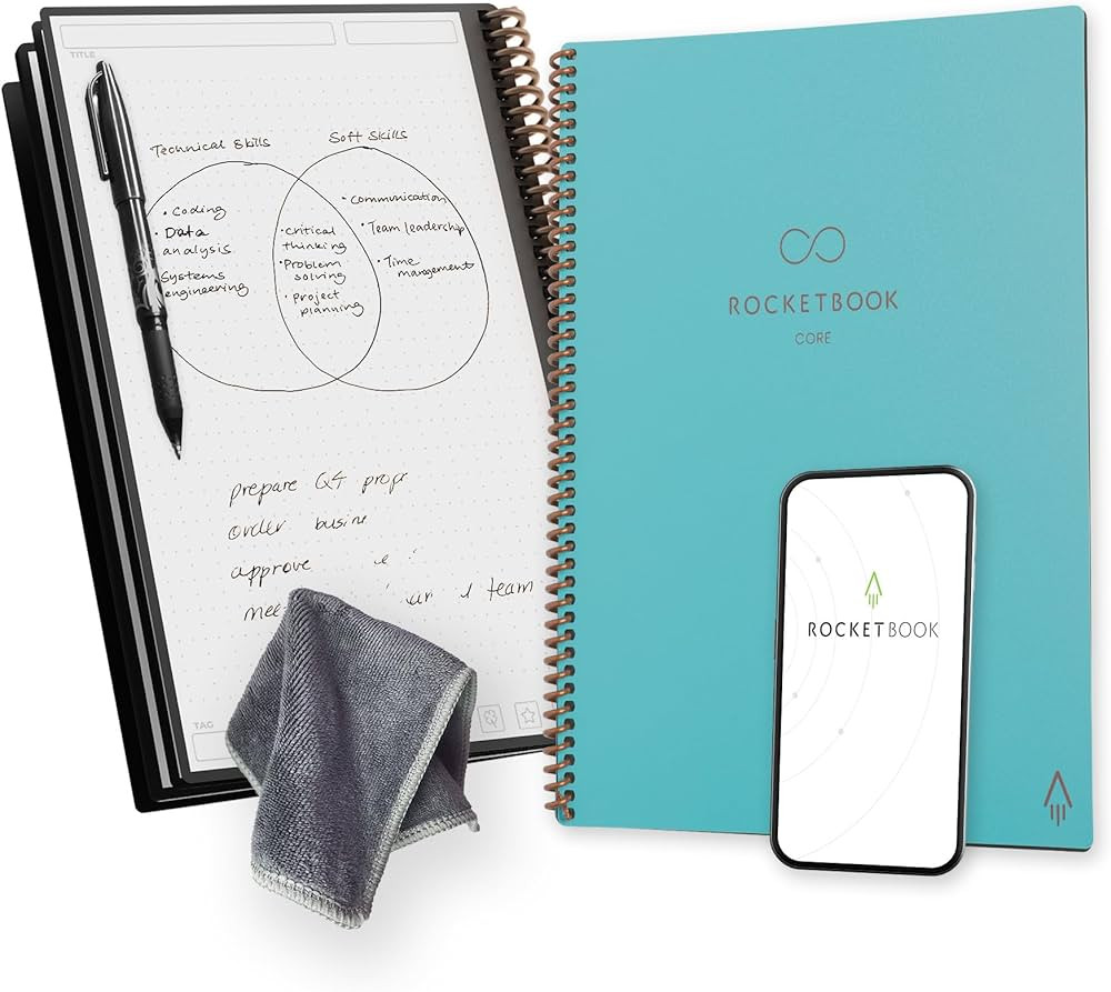 Rocketbook Core Reusable Spiral Notebook, Letter Size 8.5x11, Teal - Dotted Pages, App-Connected,... | Amazon (US)