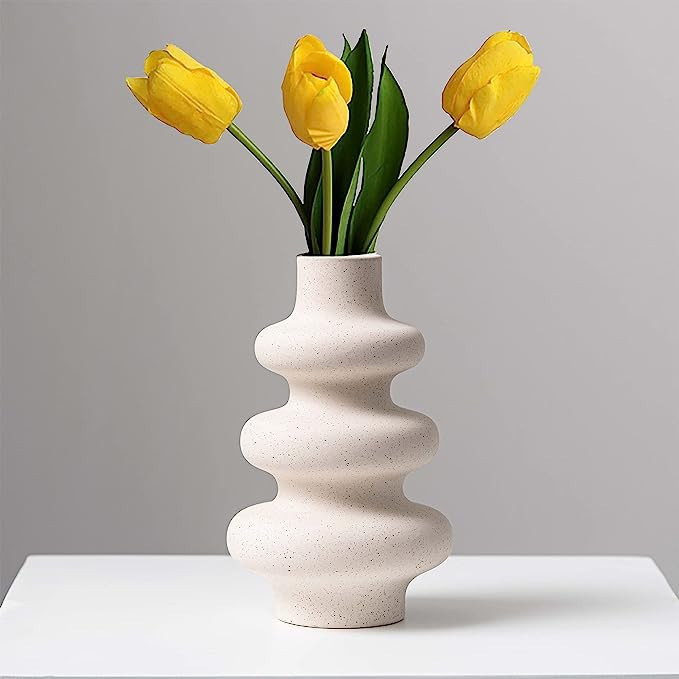 Steviieden Ceramic Vase, Modern Dried Flower Vase, Off White Round Vase, Pampas Flower Vase, Boho... | Amazon (US)