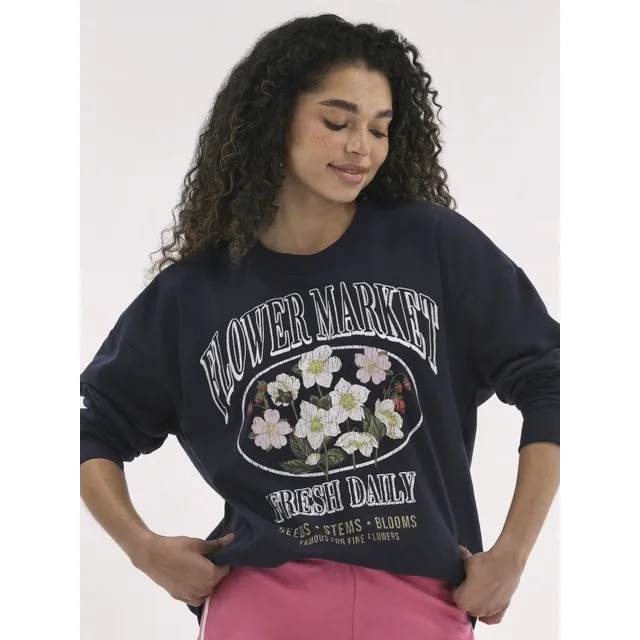 No Boundaries Oversized Graphic Crewneck Sweatshirt, Women's | Walmart (US)