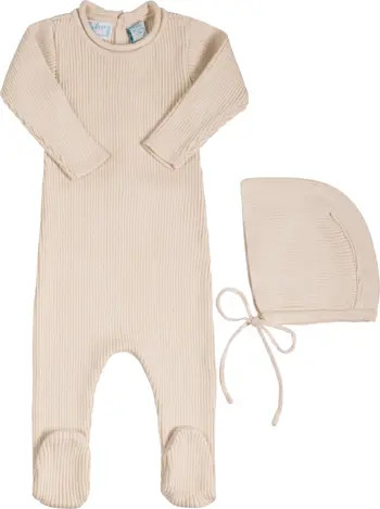 Feltman Brothers Rolled Collar Rib Knit Footie & Bonnet Set | Nordstrom | Nordstrom