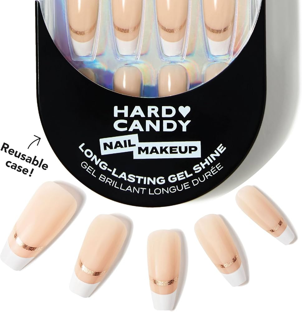Hard Candy Press On Nails, Reusable with Gel Shine Finish, Gilded, White French Tip, Long Balleri... | Amazon (US)