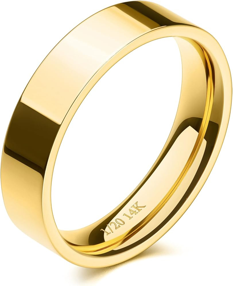 5mm 14K Gold Filled Rings for Women Girls Wedding Band Dainty Thick Thumb Ring Couple Anniversary... | Amazon (US)