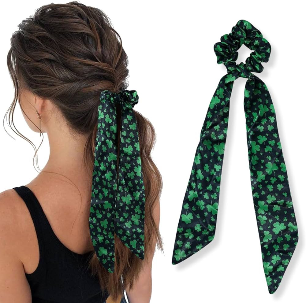 St. Patrick's Day Hair Scarf Scrunchie Green Shamrock Elastic Hair Scrunchies for Women Ponytail ... | Amazon (US)