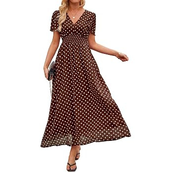 Polka Dot Dress for Women 2026 Summer V Neck Empire Waist Chiffon Maxi Long Dresses with Pockets ... | Amazon (US)