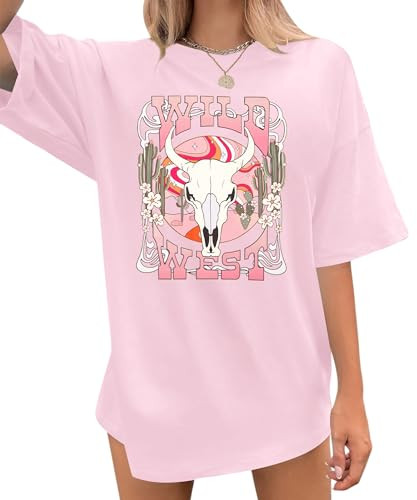 Western Shirts Women Wild West T Shirt Rodeo Cowgirl Outfits Oversized Country Music Concert Shirts Pink | Amazon (US)