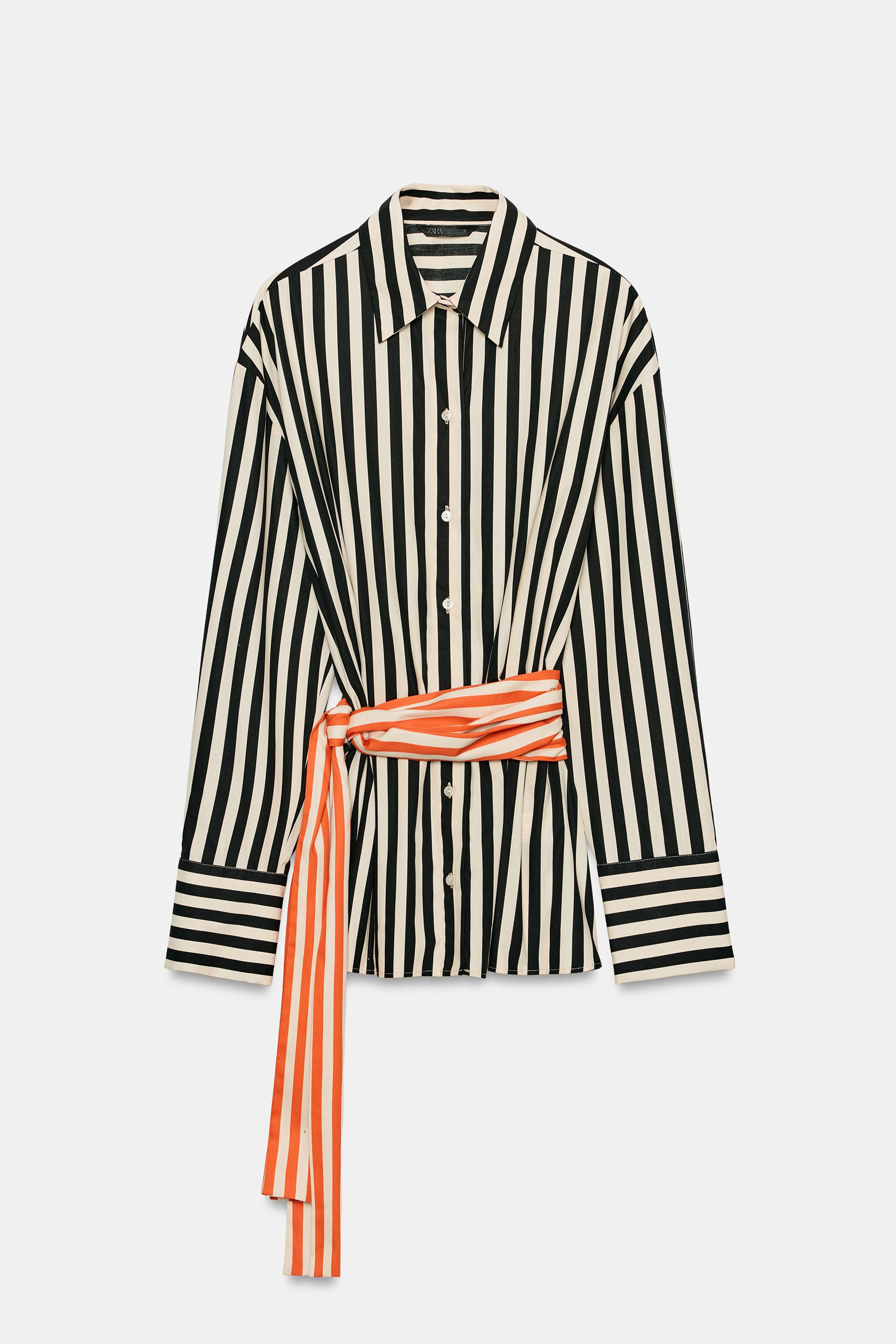 Shirt with lapel collar and long sleeves. Features a contrasting knotted belt detail. Front butto... | Zara US