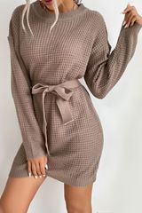 'Naomi' Waffle Knit Belted Long Sweater | Goodnight Macaroon