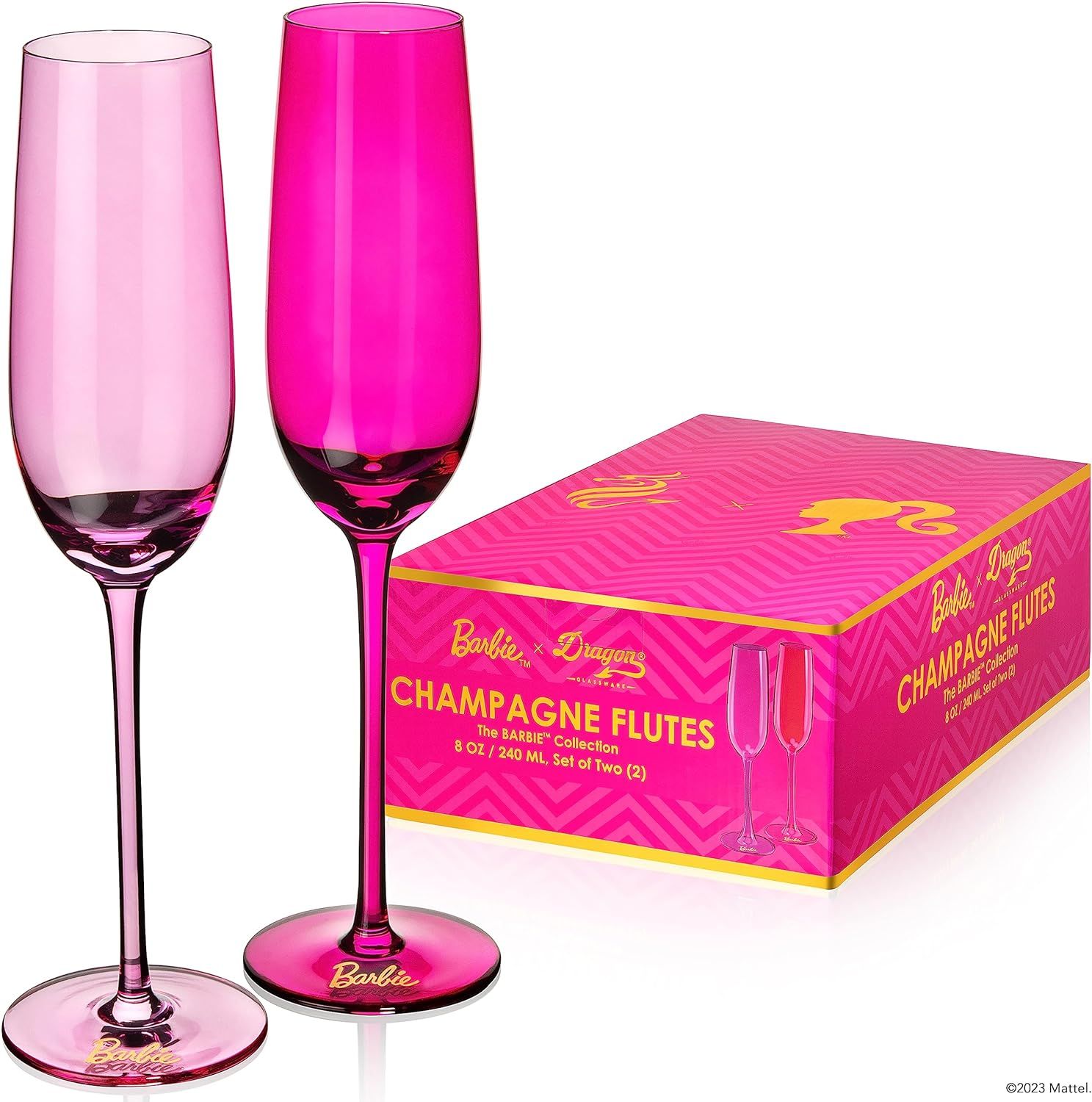 Dragon Glassware x Barbie Champagne Flutes, Pink and Magenta Crystal Glass, Mimosa and Cocktail G... | Amazon (CA)
