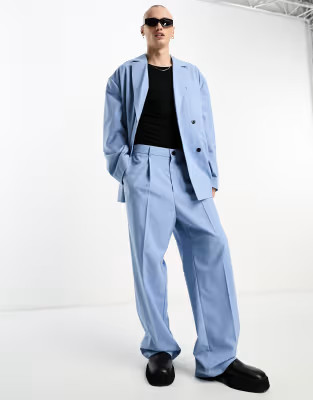 Weekday Uno co-ord loose fit suit trousers in powder blue exclusive to ASOS | ASOS (Global)