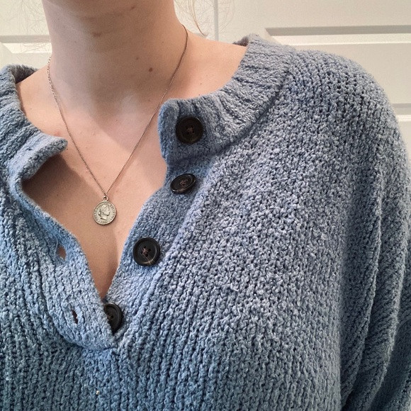AEO Chunky Knit Sky Blue Henley Sweater | Size M | Poshmark