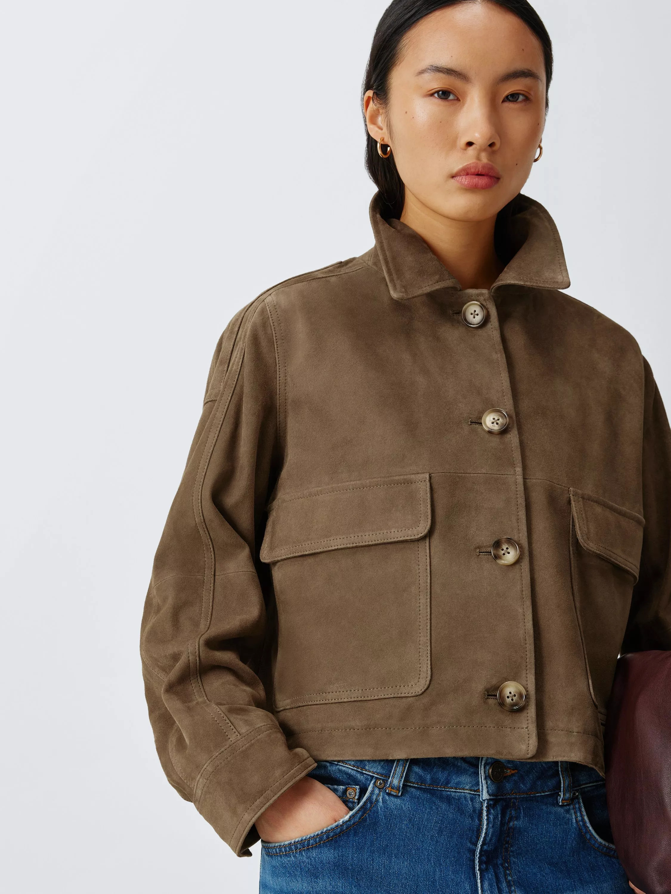 AND/OR Sofia Pure Suede Jacket, Olive | John Lewis (UK)