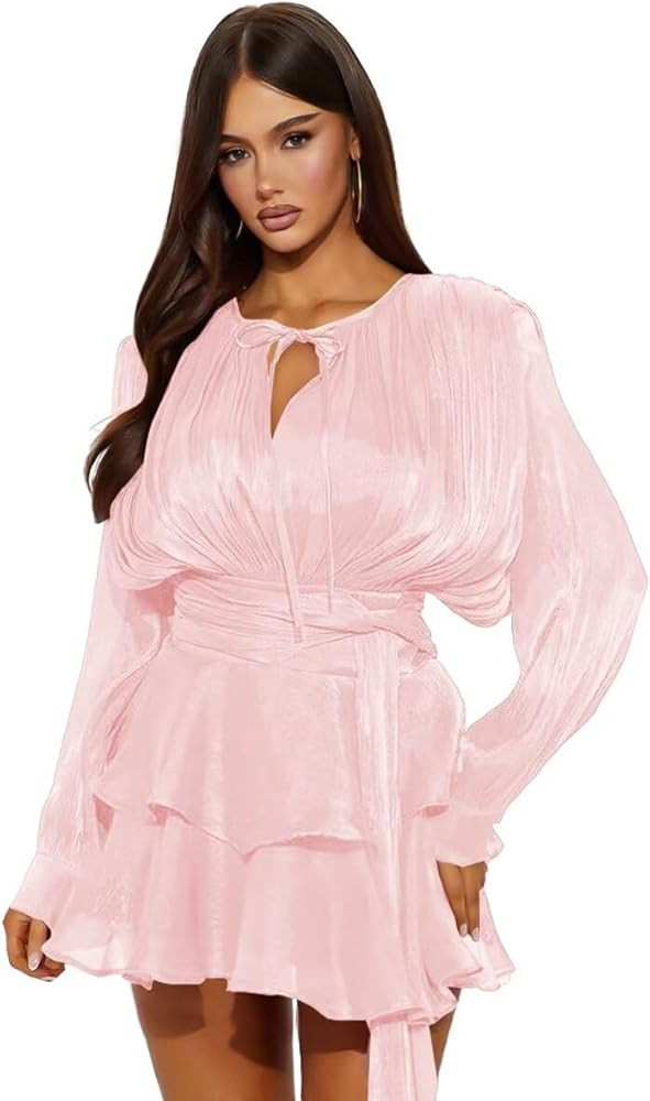 Tulle Homecoming Dresses for Teens 2026 Long Sleeves V Neck Tiered Mini Prom Dress OE97 | Amazon (US)