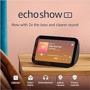 Echo Show 5 (3rd Gen, 2023 release) | Smart display with 2x the bass and clearer sound | Charcoal | Amazon (US)