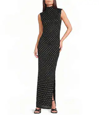 Jump Mesh Polka Dot Mock Neck Shirred Maxi Dress | Dillard's | Dillard's