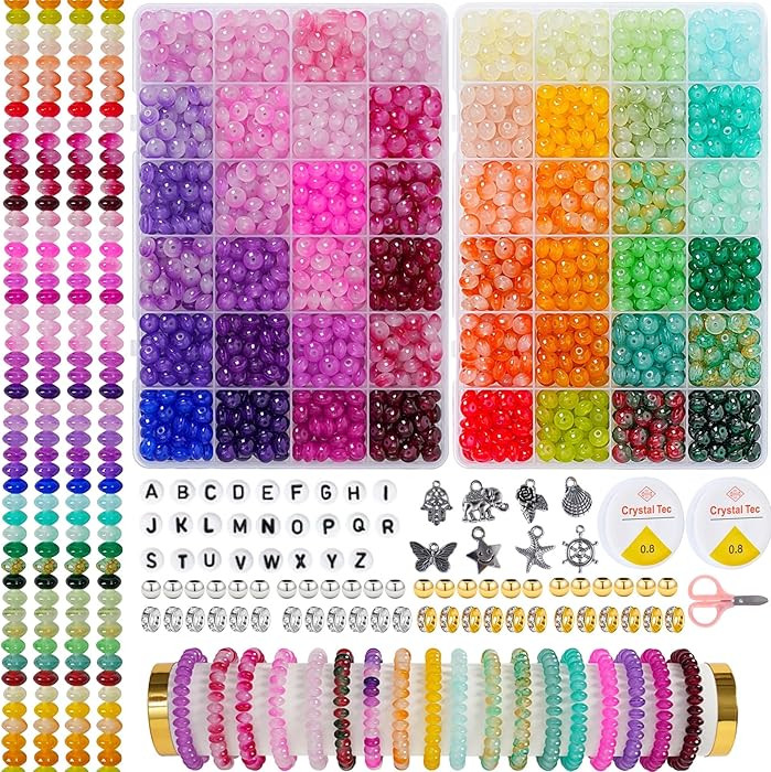 1500 Pieces 5 * 8mm Abacus Glass Beads for Jewelry Making,48 Colors Special Glass Beads Friendshi... | Amazon (US)