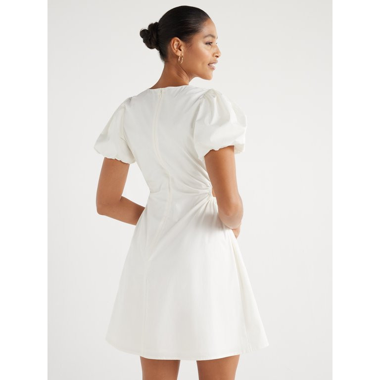 Scoop Women’s Cutout Poplin Dress with Puff Sleeves, Sizes XS-XXL | Walmart (US)