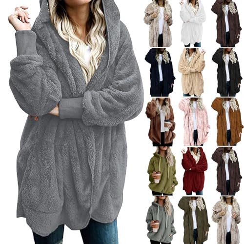 Fuzzy Fleece Jacket Women Thermal Fuzzy Blanket Jacket Long Sleeve Ladies Cardigan Sweaters Cozy Puffy Windbreaker Jackets Warm Snow Jackets with Pockets Cute Duster Cardigans Blanket Sweater Outwear | Amazon (US)