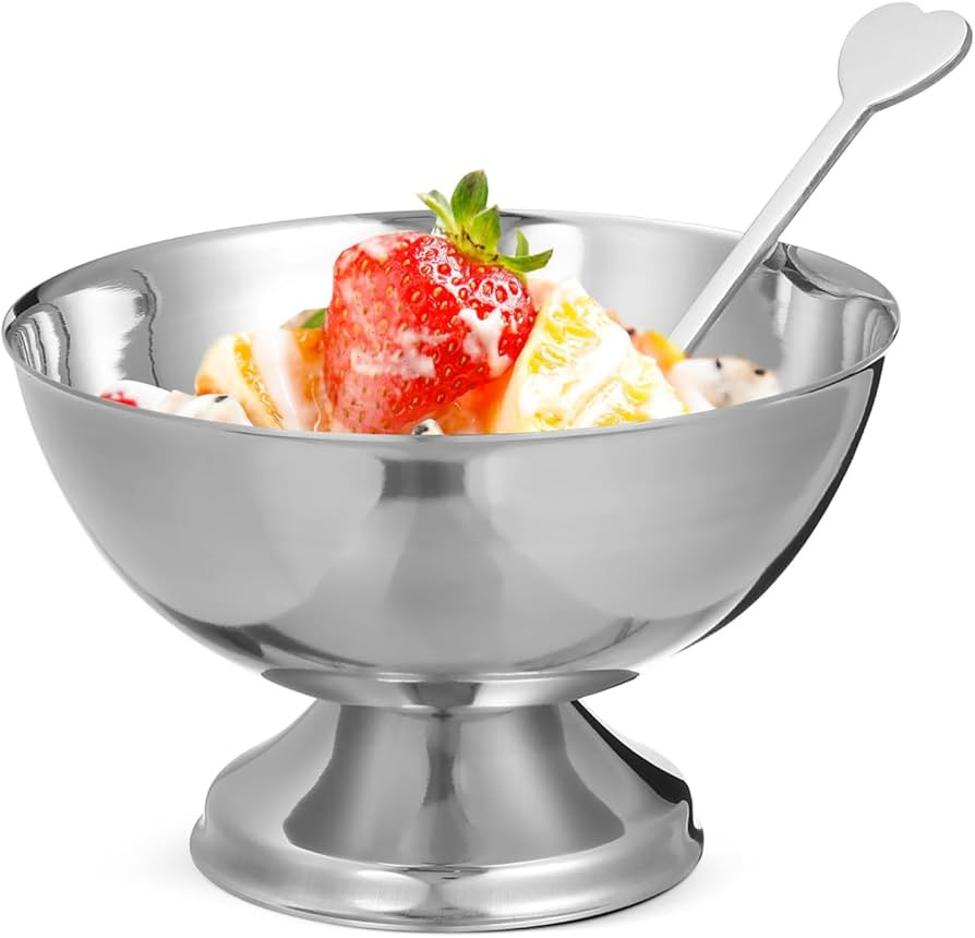 PRETYZOOM Ice Cream Cup with Fork, Footed Ice Cream Bowl, Unbreakable Stainless Dessert Bowl, Mul... | Amazon (US)