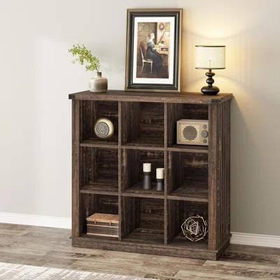 9-Cube Farmhouse Bookshelf, 3-Tier Wood Storage Organizer for Living Room, Bedroom, Home Office | Wayfair North America