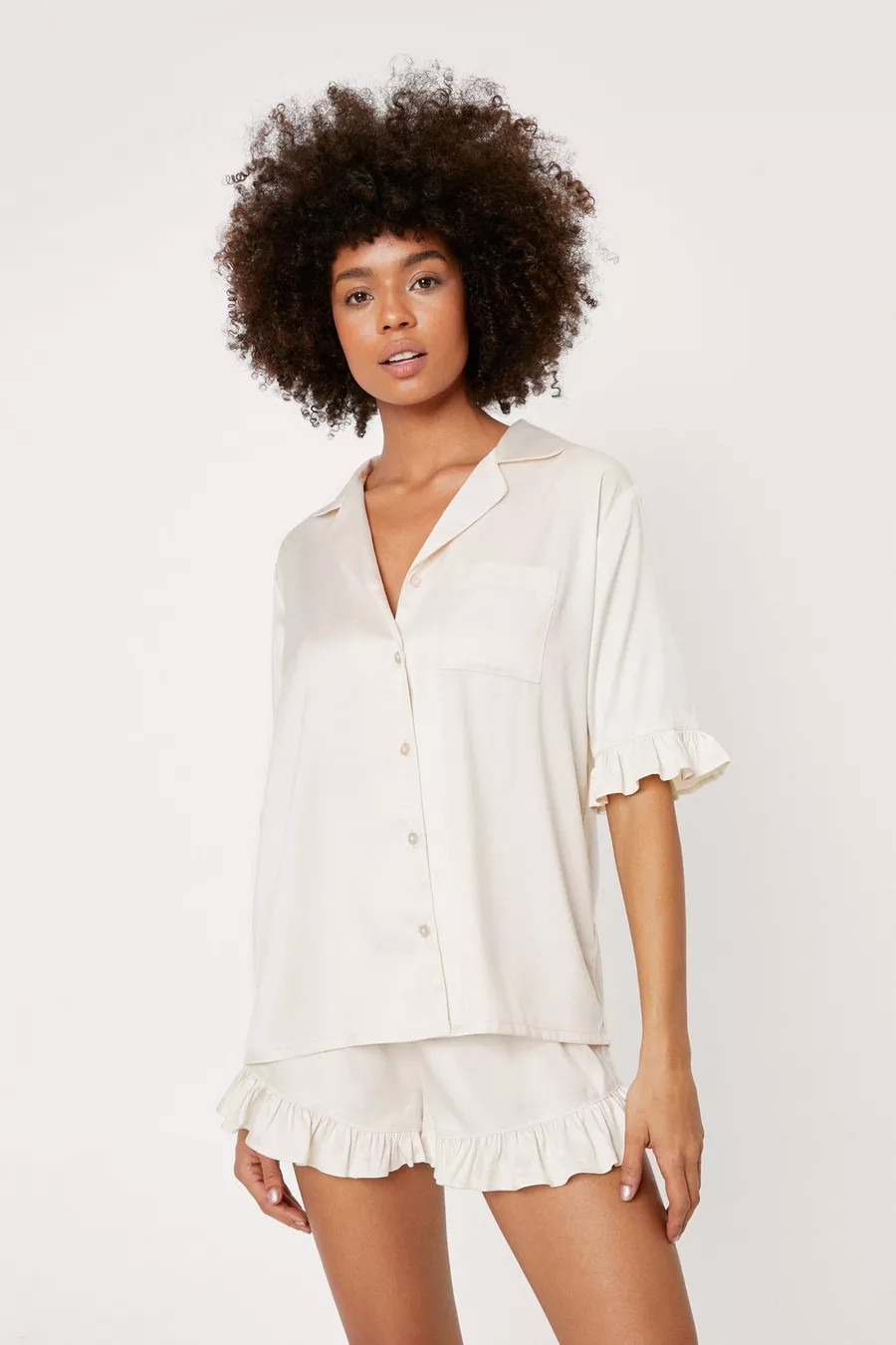 Satin Ruffle Shorts Pyjama Set | Nasty Gal US
