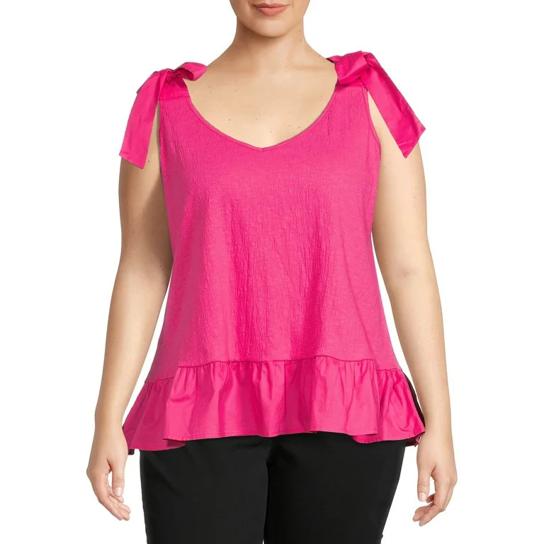 Terra & Sky Women's Plus Size Knit Tank Top with Shoulder Ties | Walmart (US)