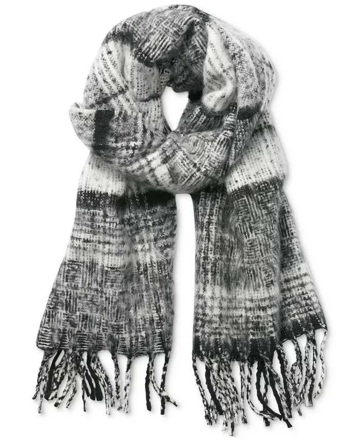 DKNY Women's Plaid Fringe-Trim Blanket Scarf - Macy's | Macy's