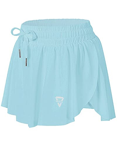 Wsirmet Flowy Shorts for Women Butterfly Shorts 2 in 1 Athletic Workout Gym Biker Running Shorts with Pockets LightBlue L | Amazon (US)