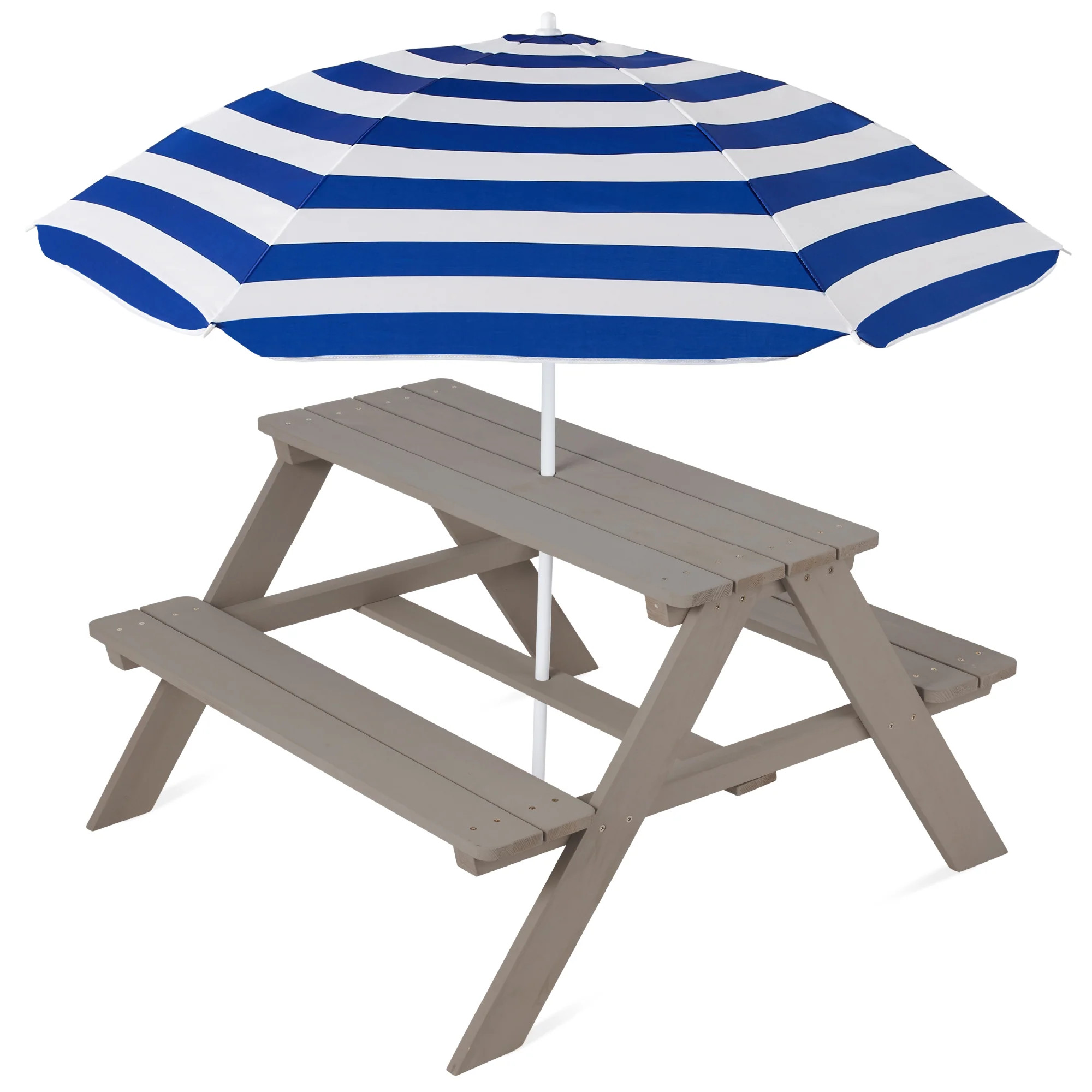Kids Wooden Outdoor Picnic Table w/ Adjustable Umbrella, Built-In Seat | Best Choice Products 