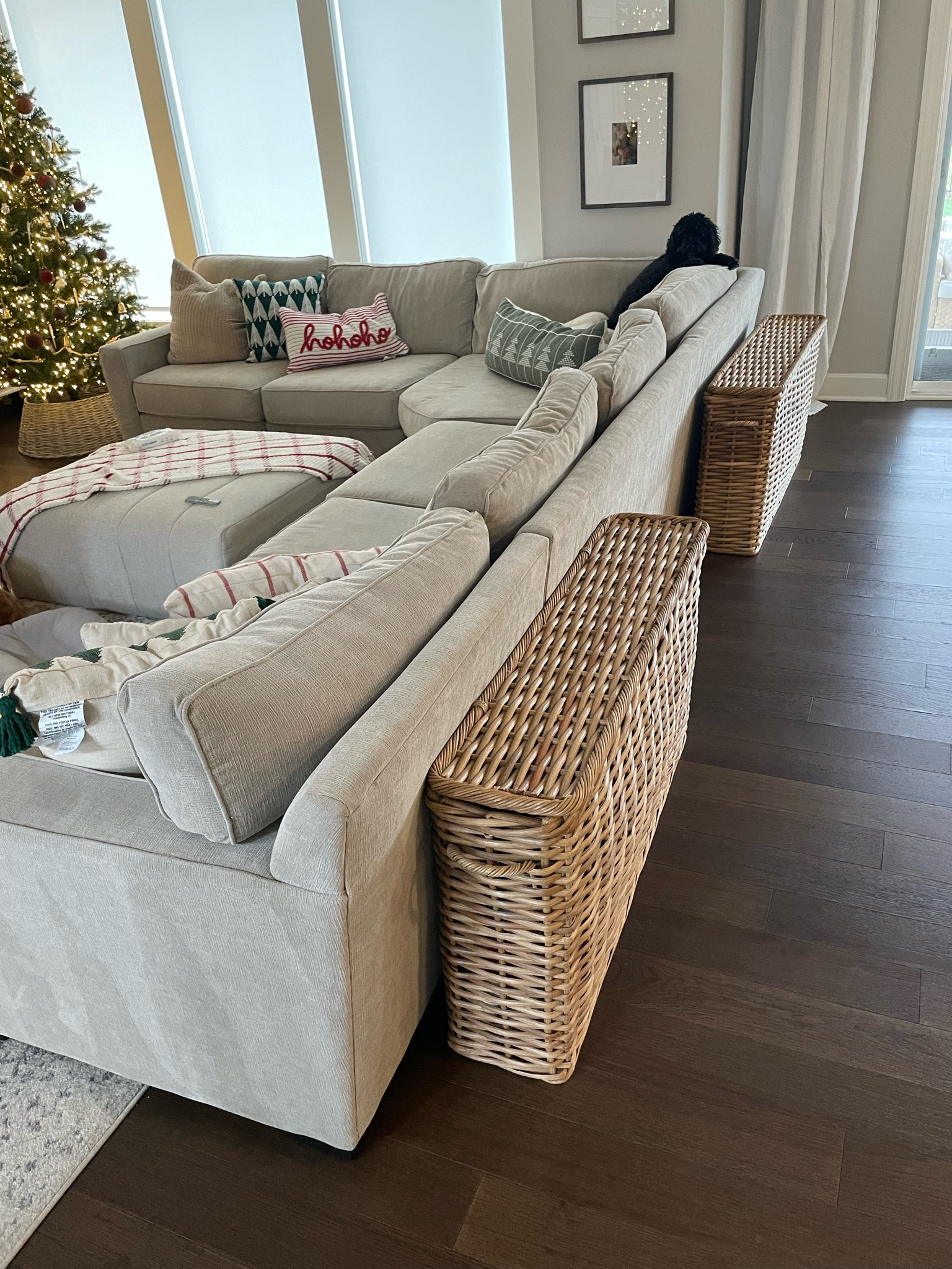 Baskets behind couch 