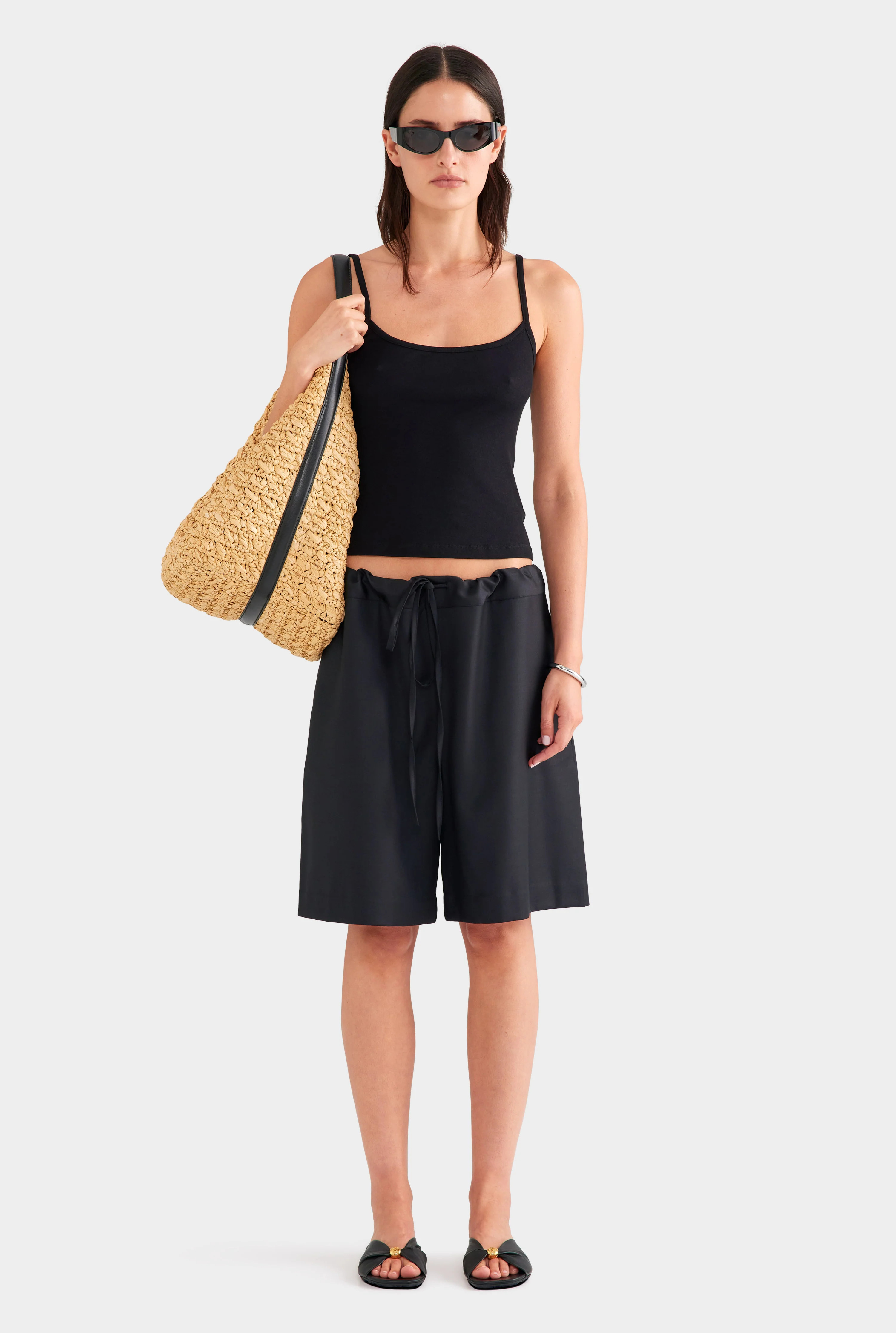 Womens Drawstring Wool Bermuda Short in Black | Venroy | Venroy AU
