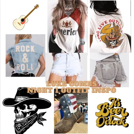Country concert fit inspo, luke combs concert, country music, cowboy boots, Jessica Simpson, altard state, Anthropologie, rhinestones, bodysuit, shorts, country western outfit, edgy glam country outfitt, penny forever, side slit T shirt, vintage band tee, one teaspoon, rock & roll denim vest 

#LTKStyleTip #LTKMidsize #LTKSeasonal