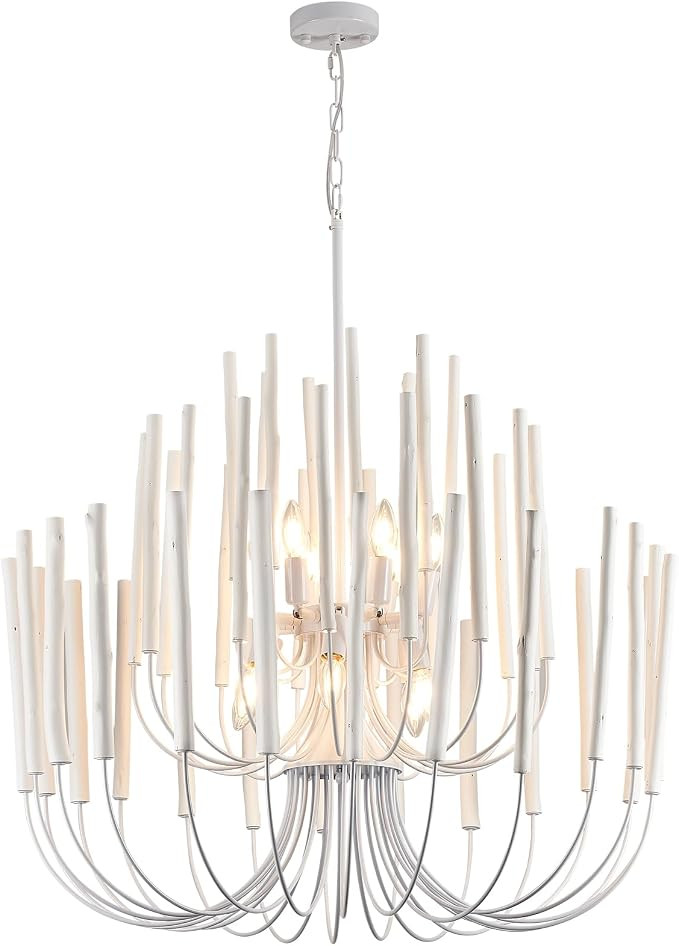 HEYAN Extra Large Chandelier Farmhouse Whitewash Wood Metal 32Inch Industrial Hanging Lighting Sc... | Amazon (US)
