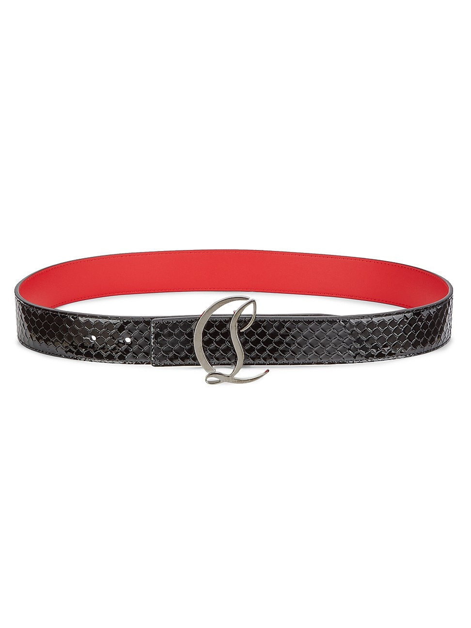 Reversible CL Logo Snakeskin-Embossed Patent Leather Belt | Saks Fifth Avenue