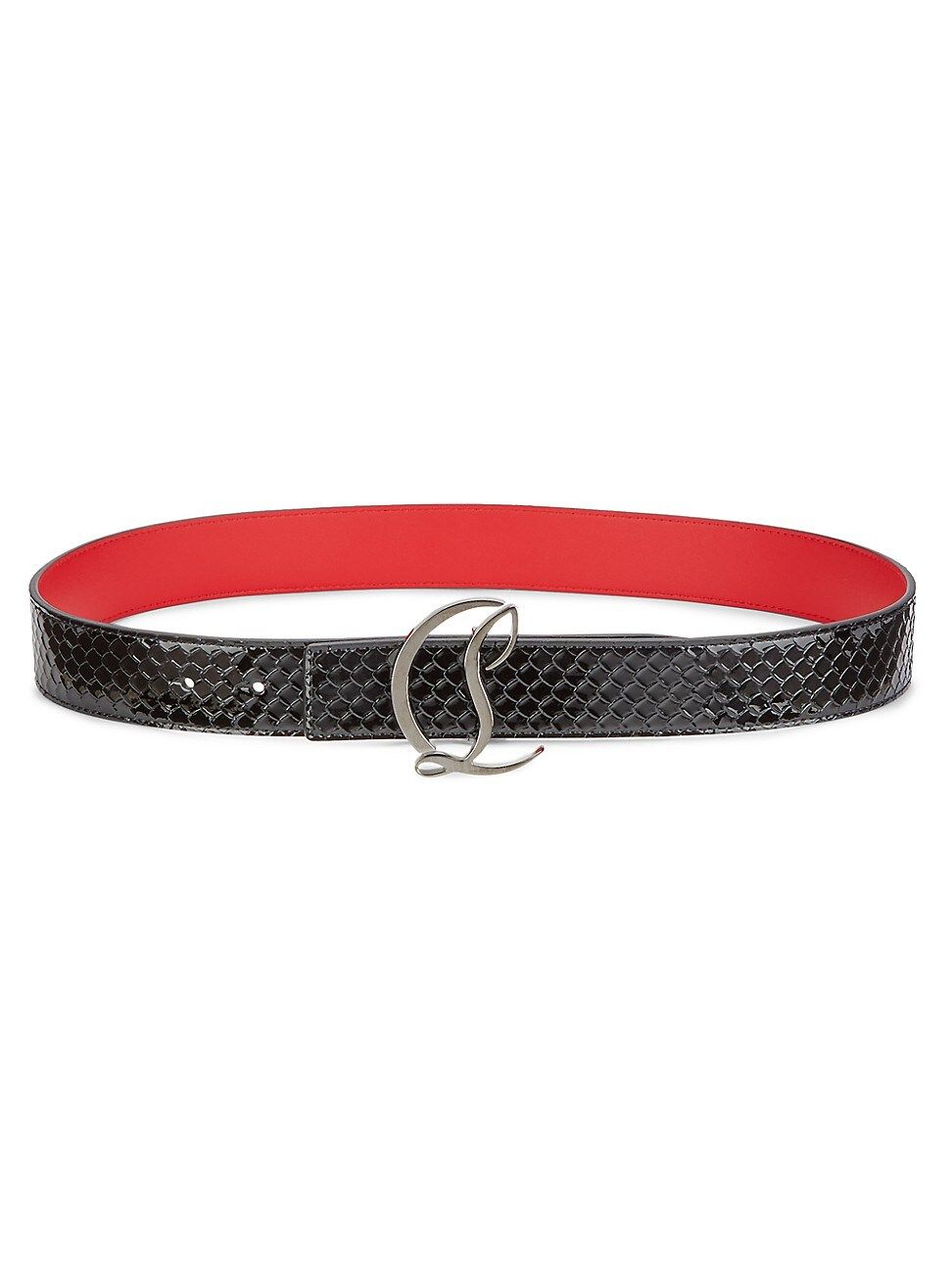 Reversible CL Logo Snakeskin-Embossed Patent Leather Belt | Saks Fifth Avenue