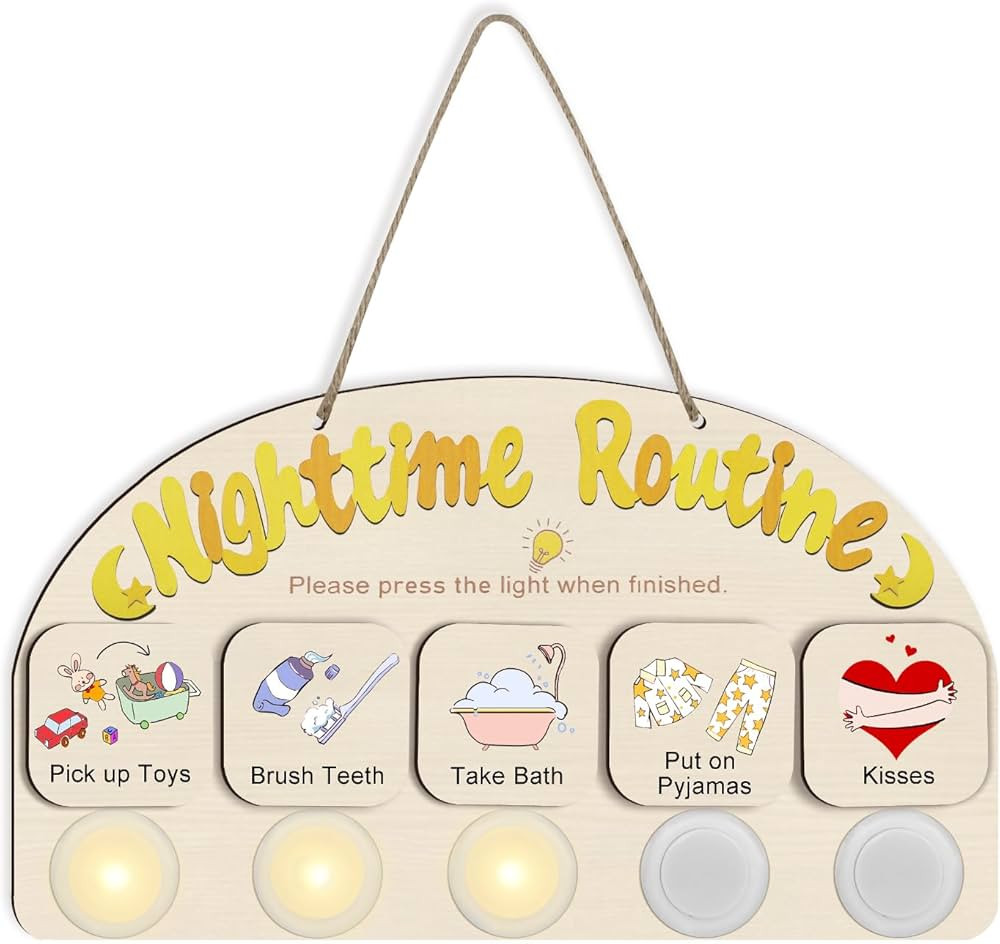 Bedtime Routine Chart for Toddlers, Visual Schedule Night to Do Chart with 5 Tap Lights and 8 Act... | Amazon (US)