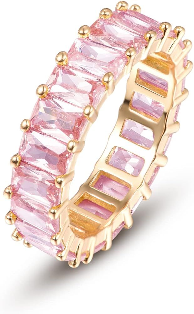 Eternity Rainbow Ring 14K Gold Plated Cubic Zirconia Emerald Sapphire Rings Multi Color Gemstone Ete | Amazon (US)