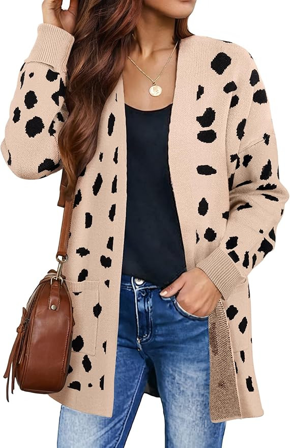 ZESICA Women's 2024 Fall Winter Long Sleeves Open Front Leopard Print Knitted Sweater Cardigan Co... | Amazon (US)