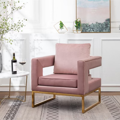 Roundhill Furniture Lenola Contemporary Upholstered Accent Arm Chair, Pink | Target