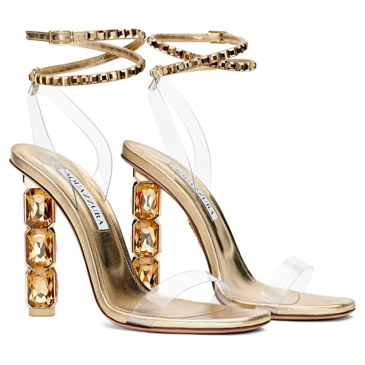 AQUAZZURA Aura sandal, Soft gold tone | SWAROVSKI