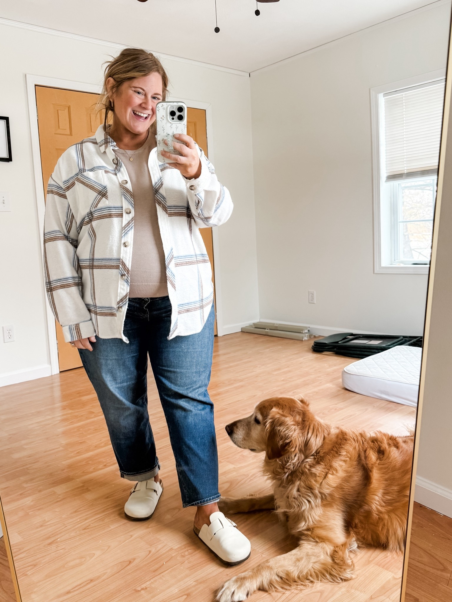 Friday teacher outfit! Wearing an XL in my plaid shirt, XL in my tee, 14 maternity in my jeans. 

Tee has some cashmere and silk in it so very soft- likely will pill some and I will use a sweater shaver!)

#LTKMidsize #LTKBump #LTKmomlife