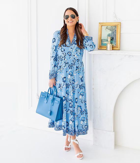 x Style Charade Anne Placid Floral Print Long Sleeve Midi Dress | Dillard's
