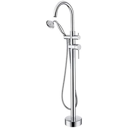 Floor Mounted Tub Faucet Freestanding Bathtub Filler with Hand Held Shower Polished Chrome High Flow | Amazon (US)