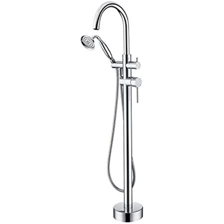 Floor Mounted Tub Faucet Freestanding Bathtub Filler with Hand Held Shower Polished Chrome High Flow | Amazon (US)