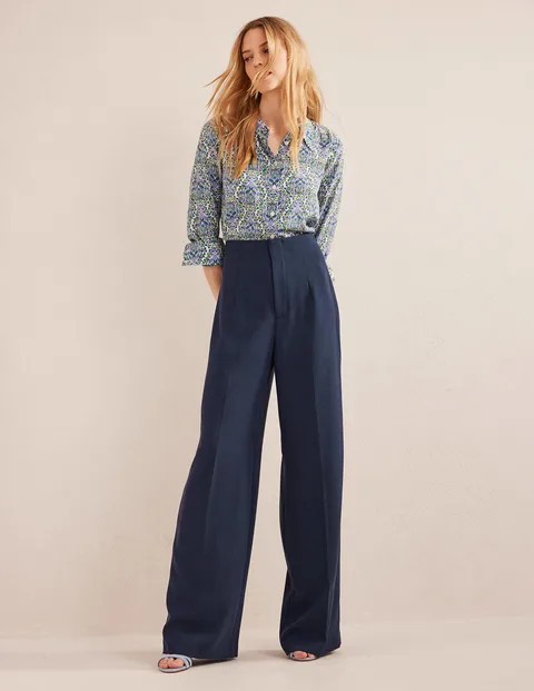 Wide Leg Crepe Pants - Navy | Boden (US)