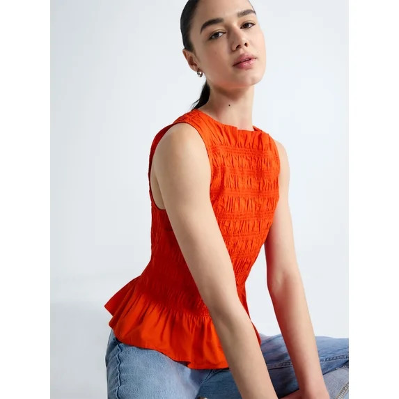 Free Assembly Women's and Women's Plus Smocked Peplum Sleeveless Cotton Top, Sizes X-4X | Walmart (US)