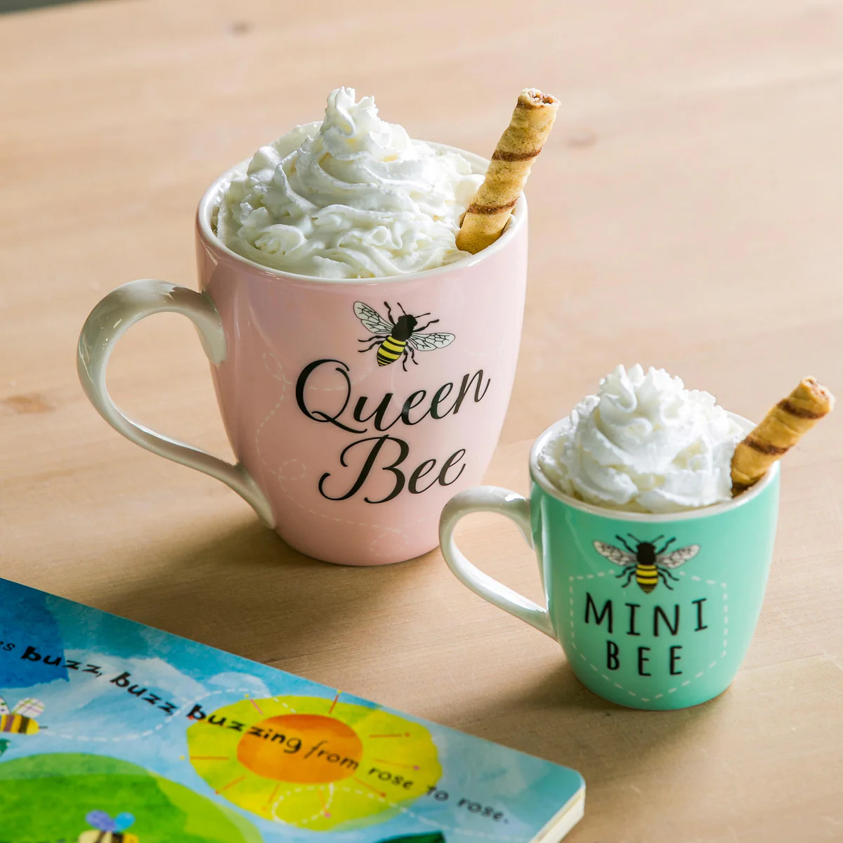 Mommy and Me Drinkware Gift Sets Ceramic Cup O' Java, Queen Bee Mini Bee, 17oz, Set of 2 | Plow & Hearth