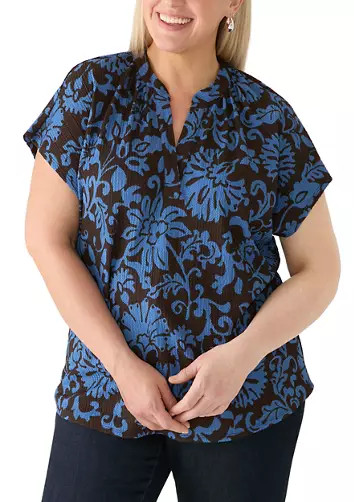 Plus Size Short Sleeve Textured Knit Split Neck Top | Belk