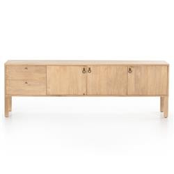 Luca Coastal Beach Beige Dry Wash Wood 2 Drawer 3 Door Media Console | Kathy Kuo Home